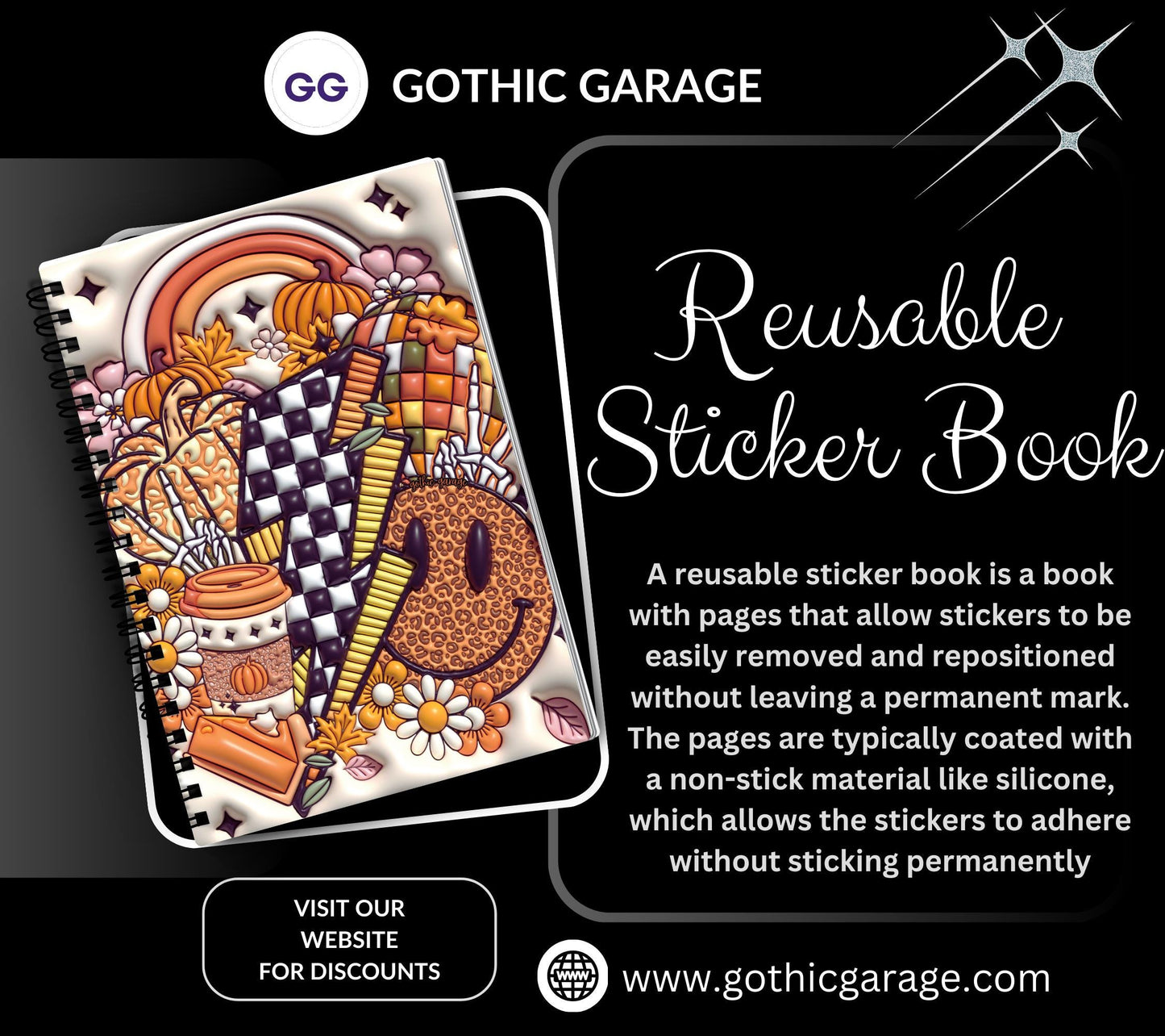 Happy Fall Collage Reusable Sticker Book, Spooky Vibe Sticker Album, Perfect Gift to Personalize for Sticker Collectors