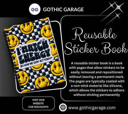 Matching Energy Smile Face Reusable Sticker Book, Sarcastic Vibe Sticker Album, Perfect Gift to Personalize Sticker Collectors