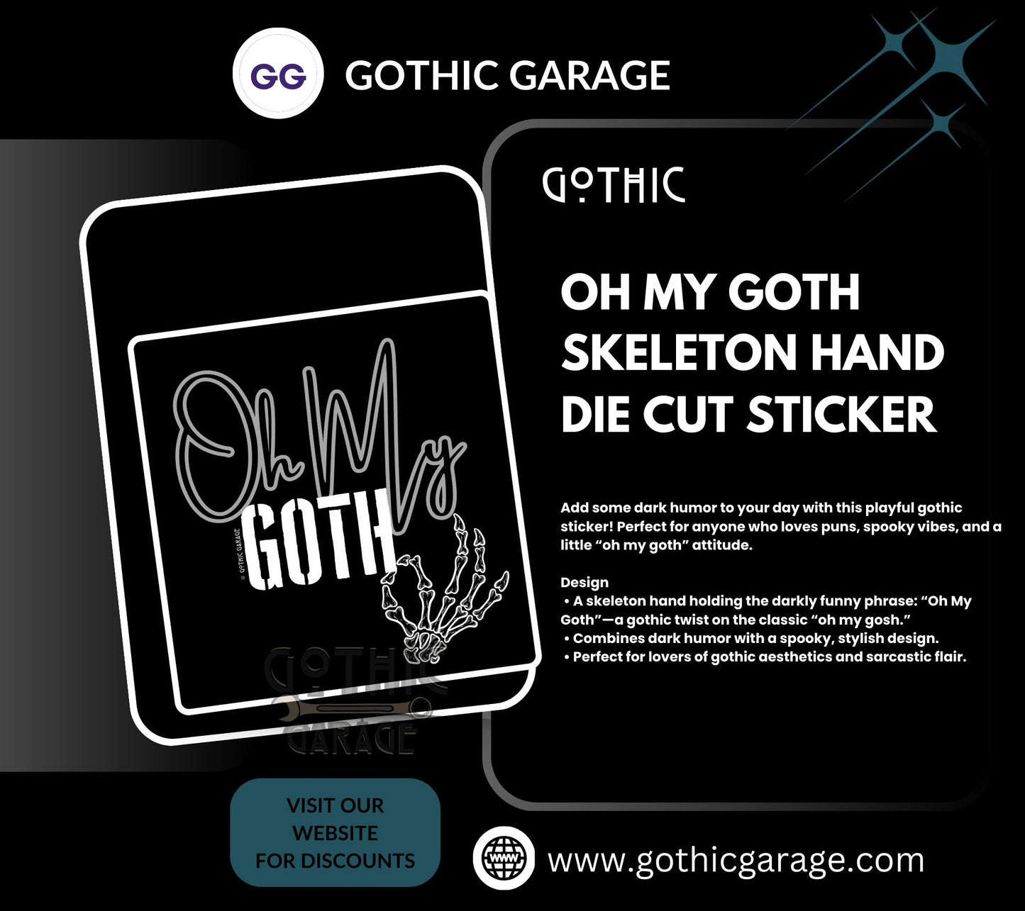 Oh My Goth Skeleton Hand Waterproof Die Cut Sticker, Choose Between Glossy or Holographic, Perfect to Add Fun to any Surface