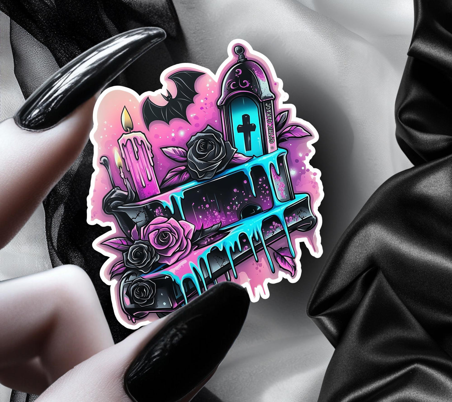 Graffiti Gothic Alter Waterproof Die Cut Sticker, Choose Between Glossy or Holographic, Perfect to Add Fun to any Surface