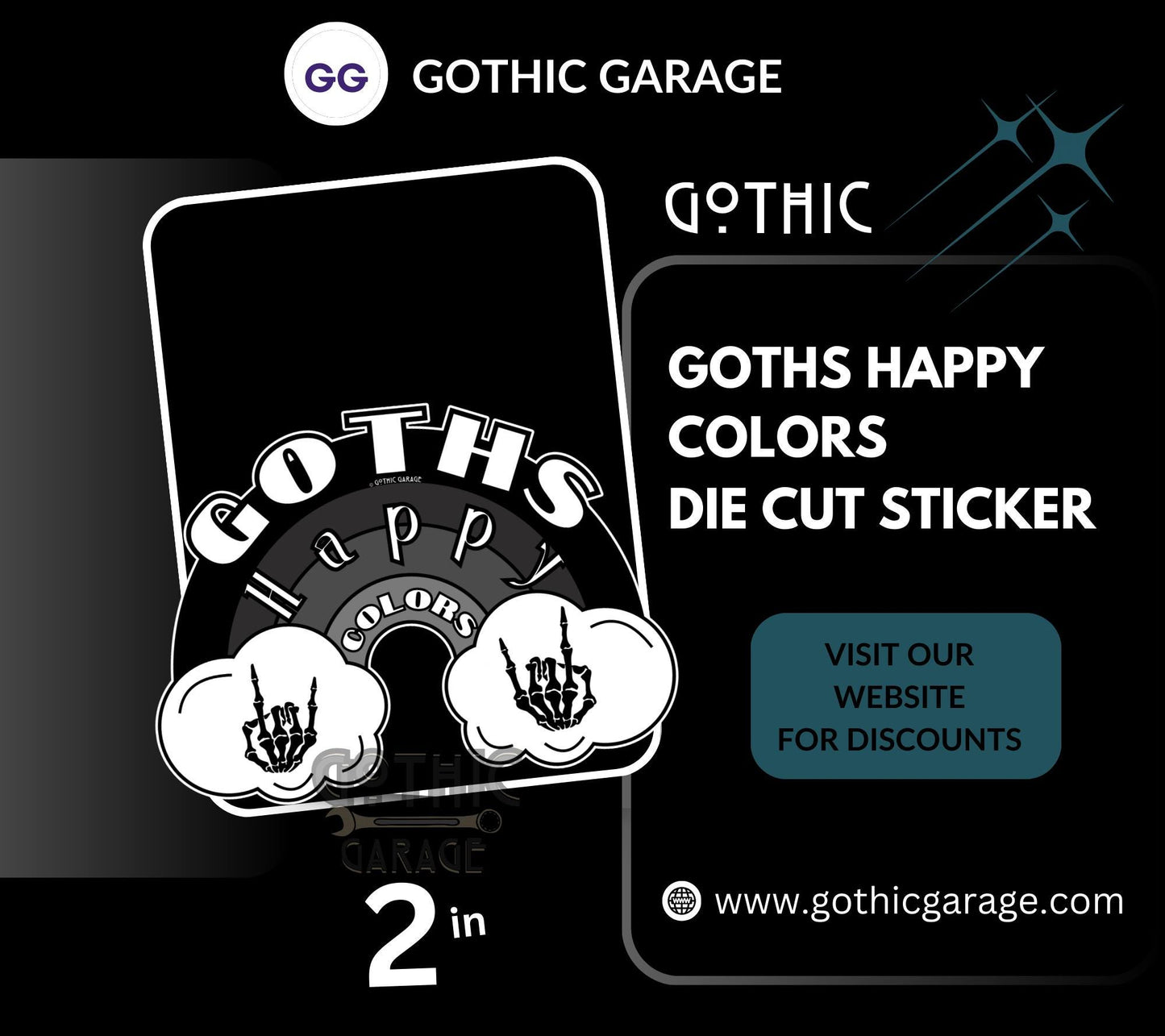 Goths Happy Color Rainbow Waterproof Die Cut Sticker, Choose Between Glossy or Holographic, Perfect to Add Fun to any Surface