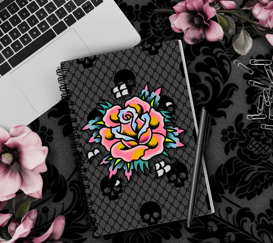 Tattoo Rose Skull Lined Notebook- 160 Pages for Daily Tasks, Note Taking, Journaling, & Dreamy Escapes-