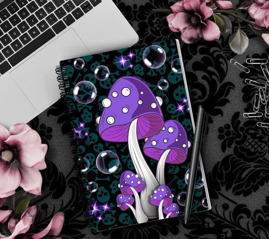 Gothic Magic Mushroom & Bubbles Lined Notebook for Daily Tasks, Notes, and Personal Writing