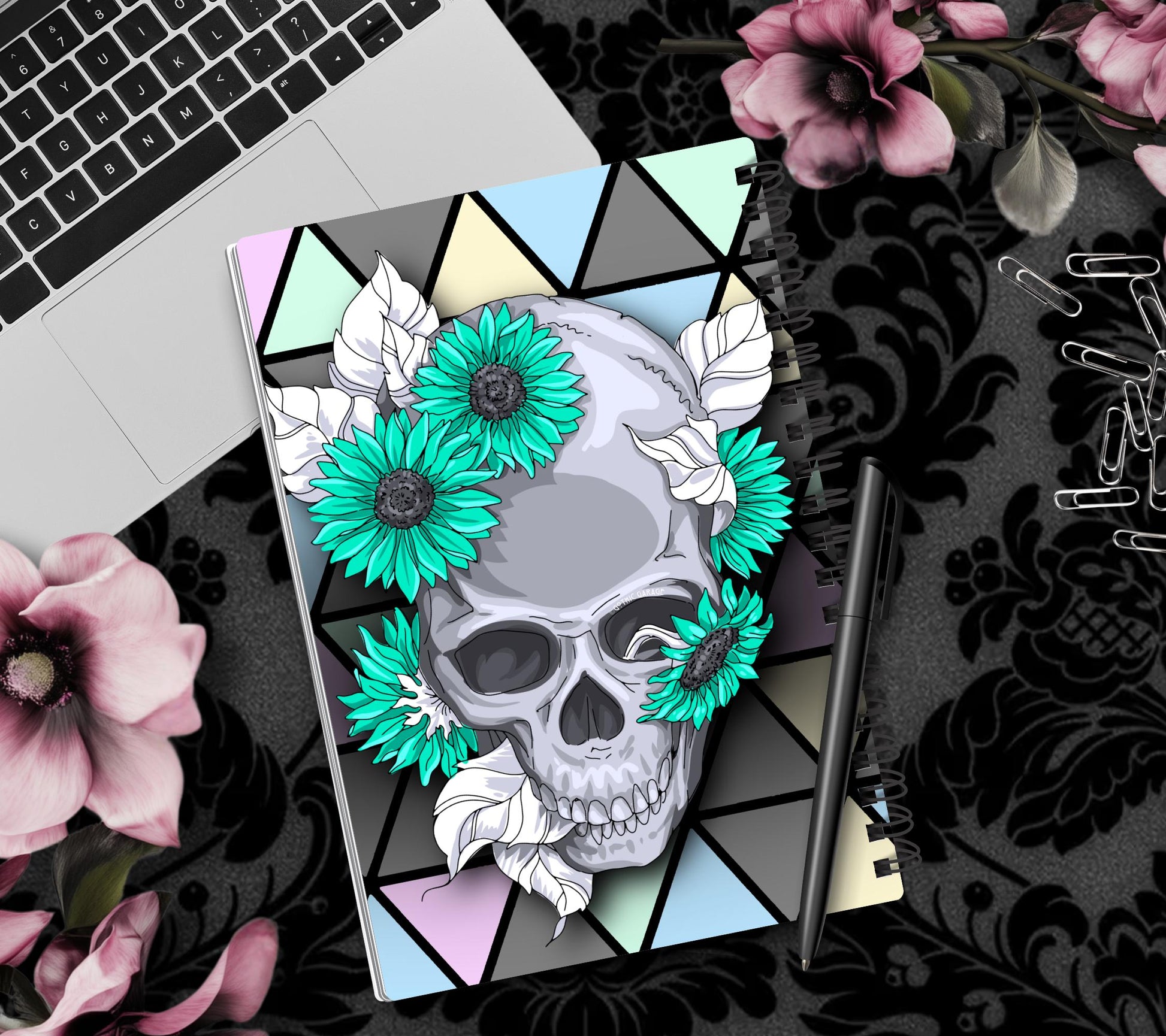 Gothic Geometric Sunflower Skull Lined Notebook- 160 Pages for Daily Tasks, Note Taking, Journaling, & Dreamy Escapes-