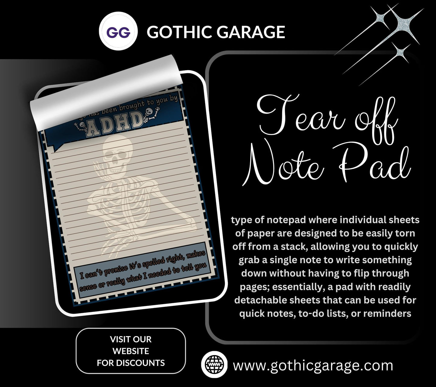 ADHD Funny Skeleton Notepad: Sarcastic Work Notes