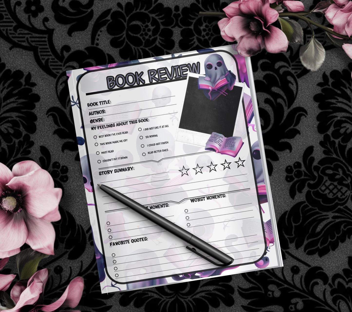 Goth Book Review Kawaii Ghosts Notepad, Bookish Organization Stationery, Perfect Personalized Notepad For Book Lovers