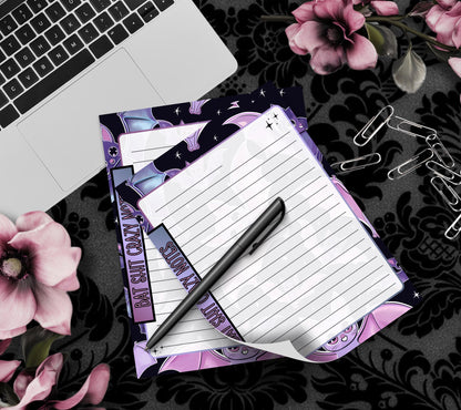 Gothic Kawaii Bat Shit Crazy Notepad, Goth Stationery for Taking Notes or Task Management, Perfect Personalized Birthday Gift