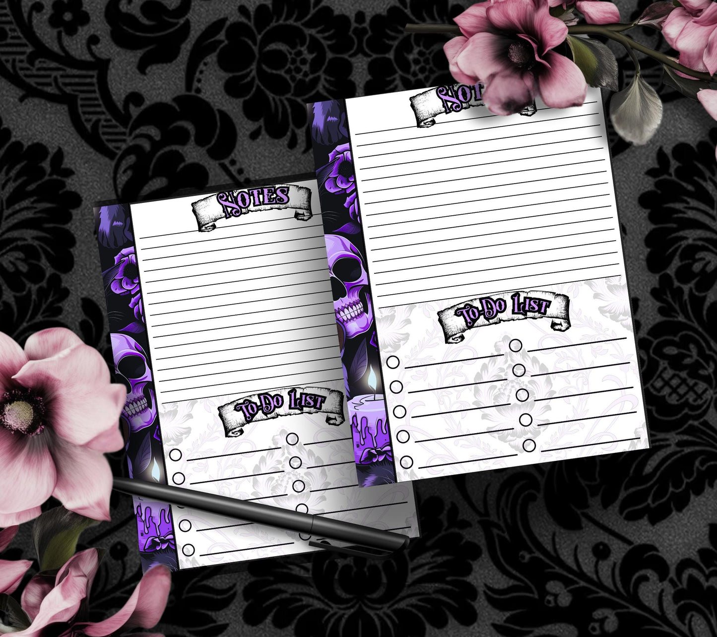 Gothic Midnight Skull & Dark Academia Notepad, Goth Stationery for Taking Notes or Task Management