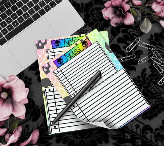 Gothic Rainbow Skull Notepad, Goth Stationery for Taking Notes or Task Management, Perfect Personalized Birthday Gift