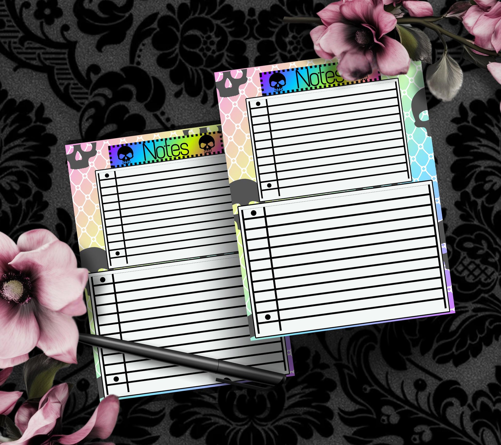 Gothic Rainbow Skull Notepad, Goth Stationery for Taking Notes or Task Management, Perfect Personalized Birthday Gift