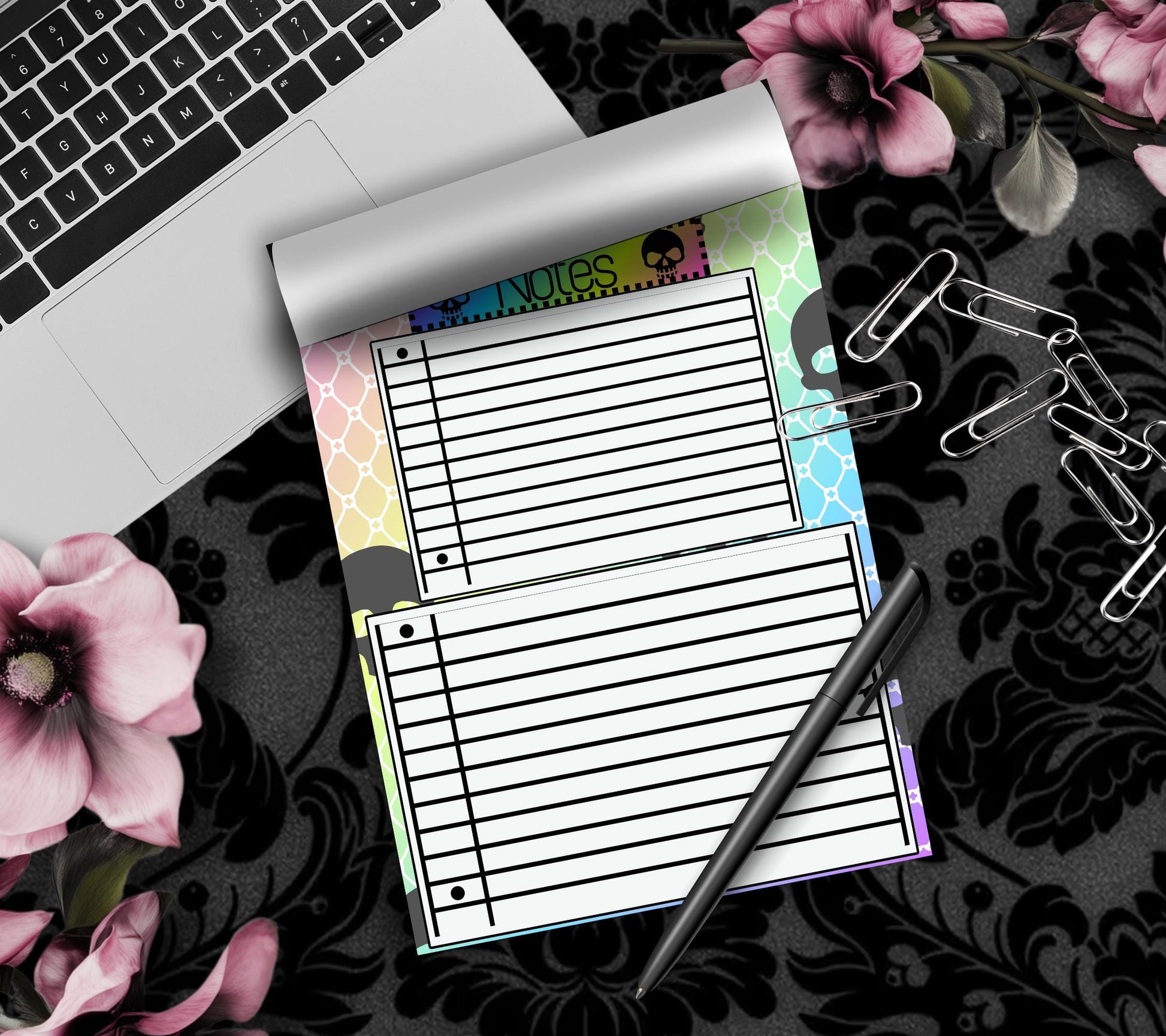 Gothic Rainbow Skull Notepad: Lined Goth Stationery