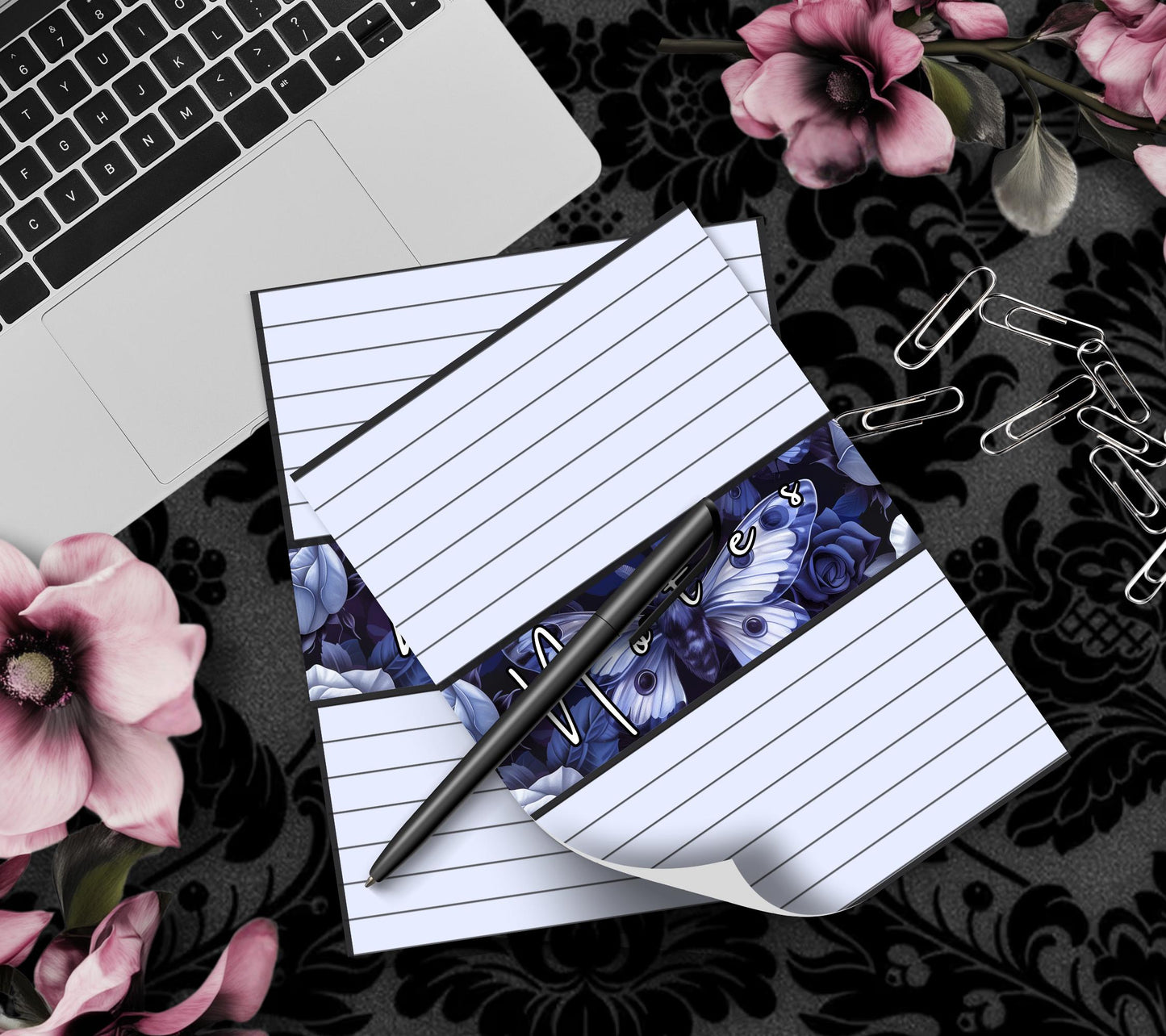 Gothic Rose & Death Head Moth Notepad, Goth Stationery for Taking Notes or Task Management