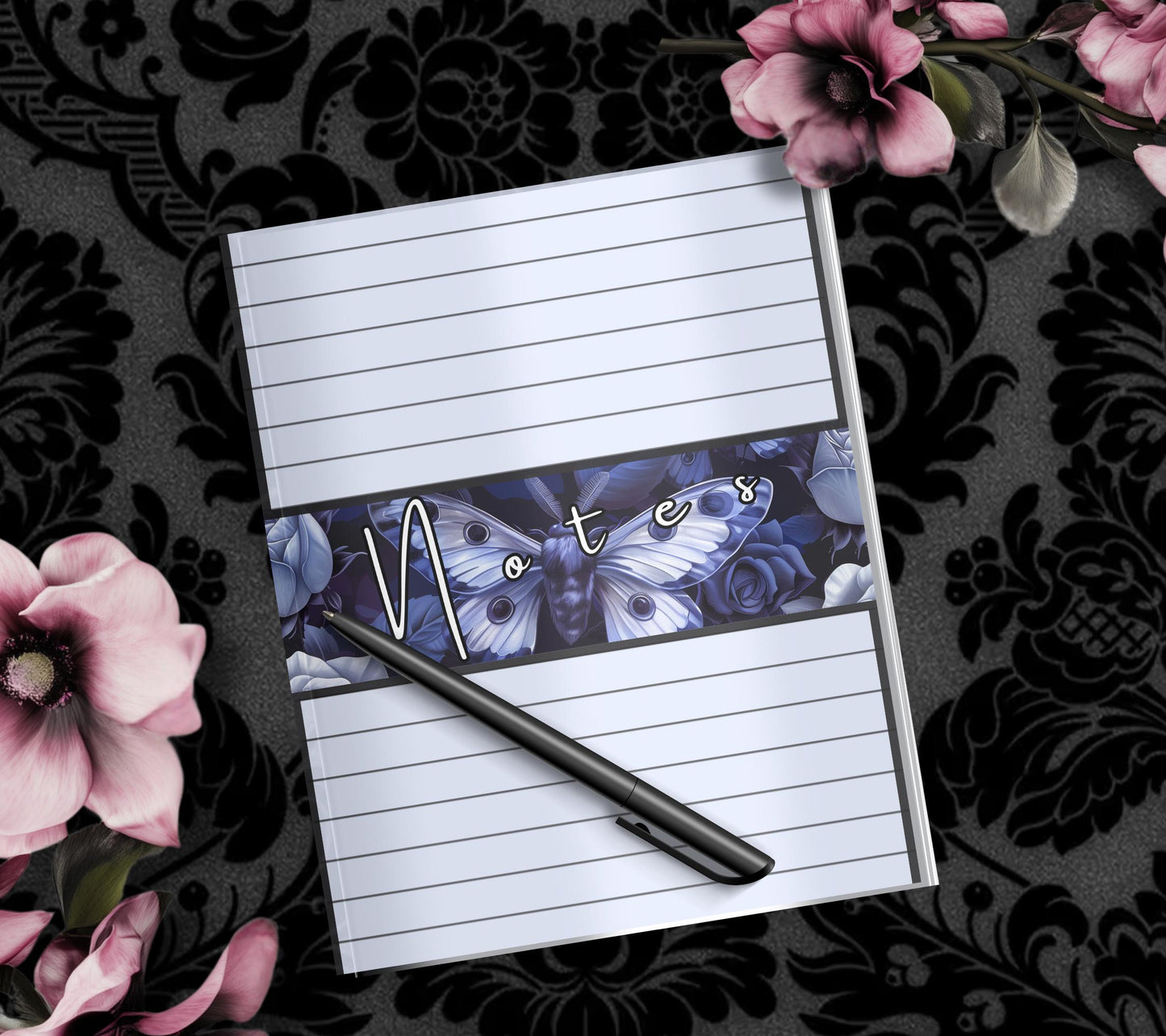 Gothic Rose & Death Head Moth Notepad, Goth Stationery for Taking Notes or Task Management