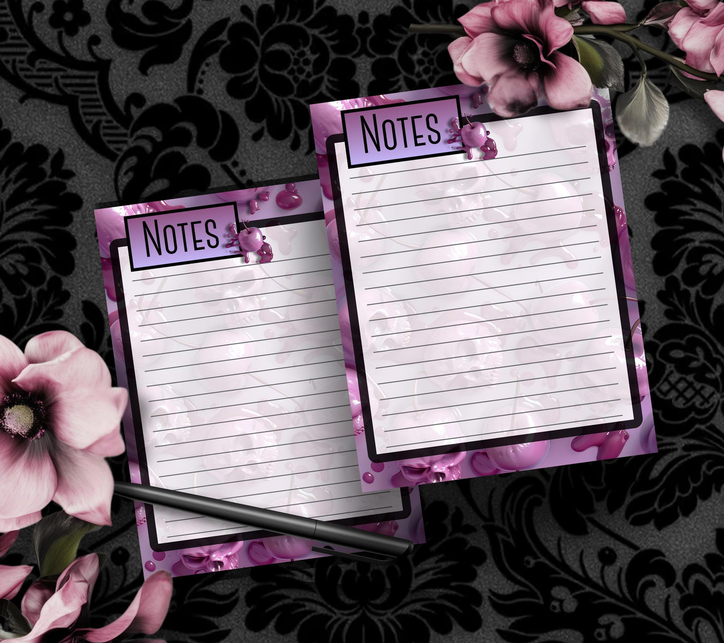 Gothic Skull Cherries Notepad, Goth Stationery for Taking Notes or Task Management, Perfect Personalized Birthday Gift