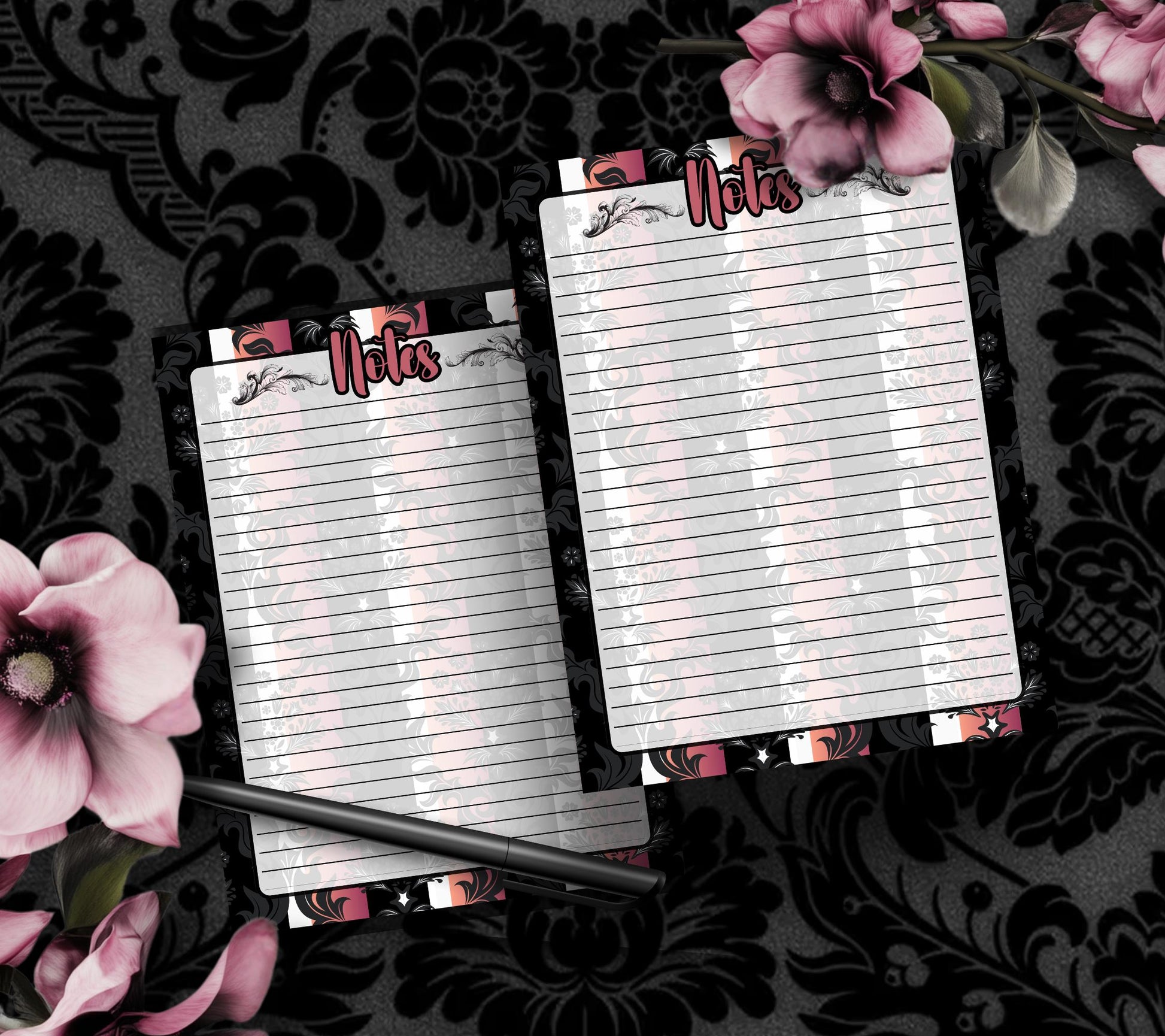 Gothic Striped Damask Notepad, Goth Stationery for Taking Notes or Task Management, Perfect Personalized Birthday Gift