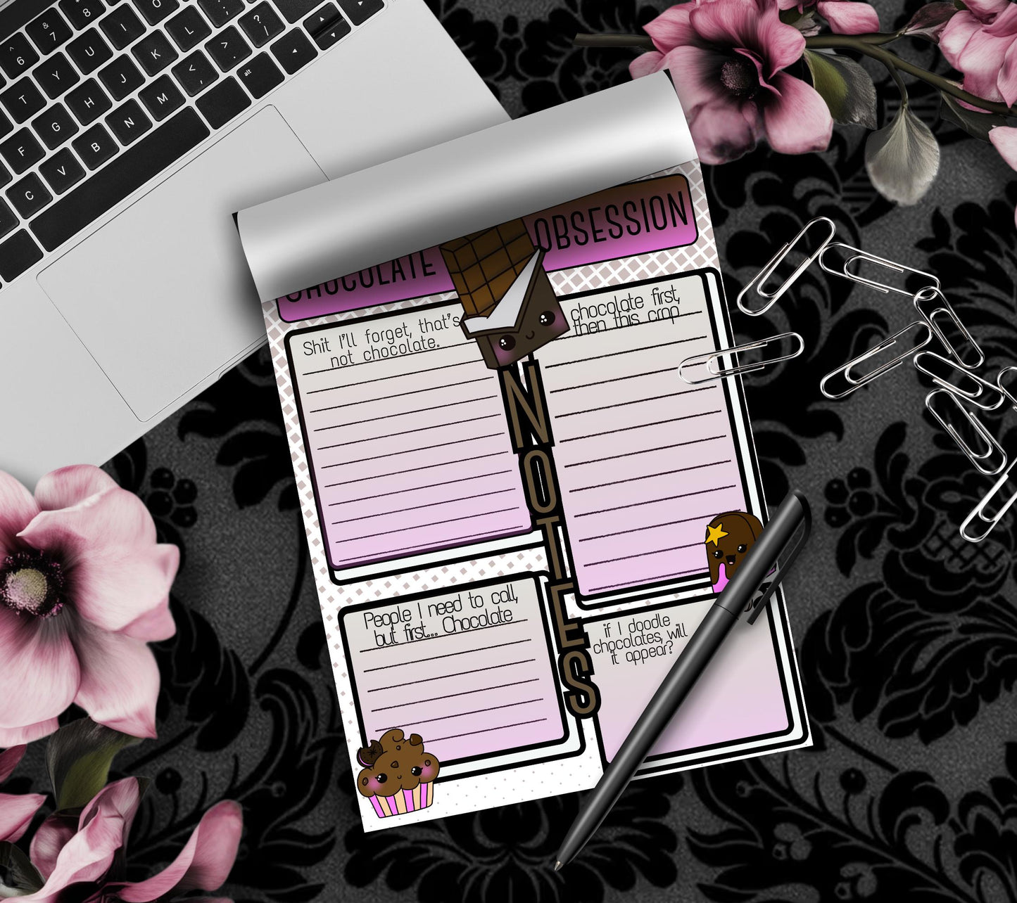 Sassy Kawaii Chocolate Notepad, Stationery for Taking Notes or Task Management, Perfect Personalized Birthday Gift For Chocolate Lovers