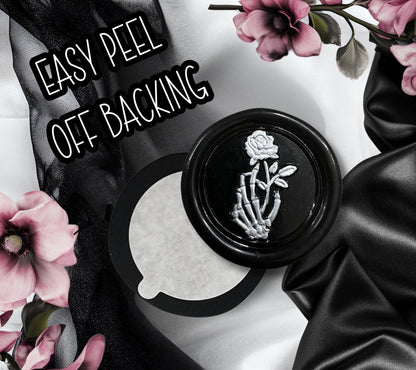 Skeleton Hand & Gothic Rose Soy Wax Seal Sticker, Handpoured and Stamped, Elegant Addition for Gothic Wedding Envelopes and Invitations
