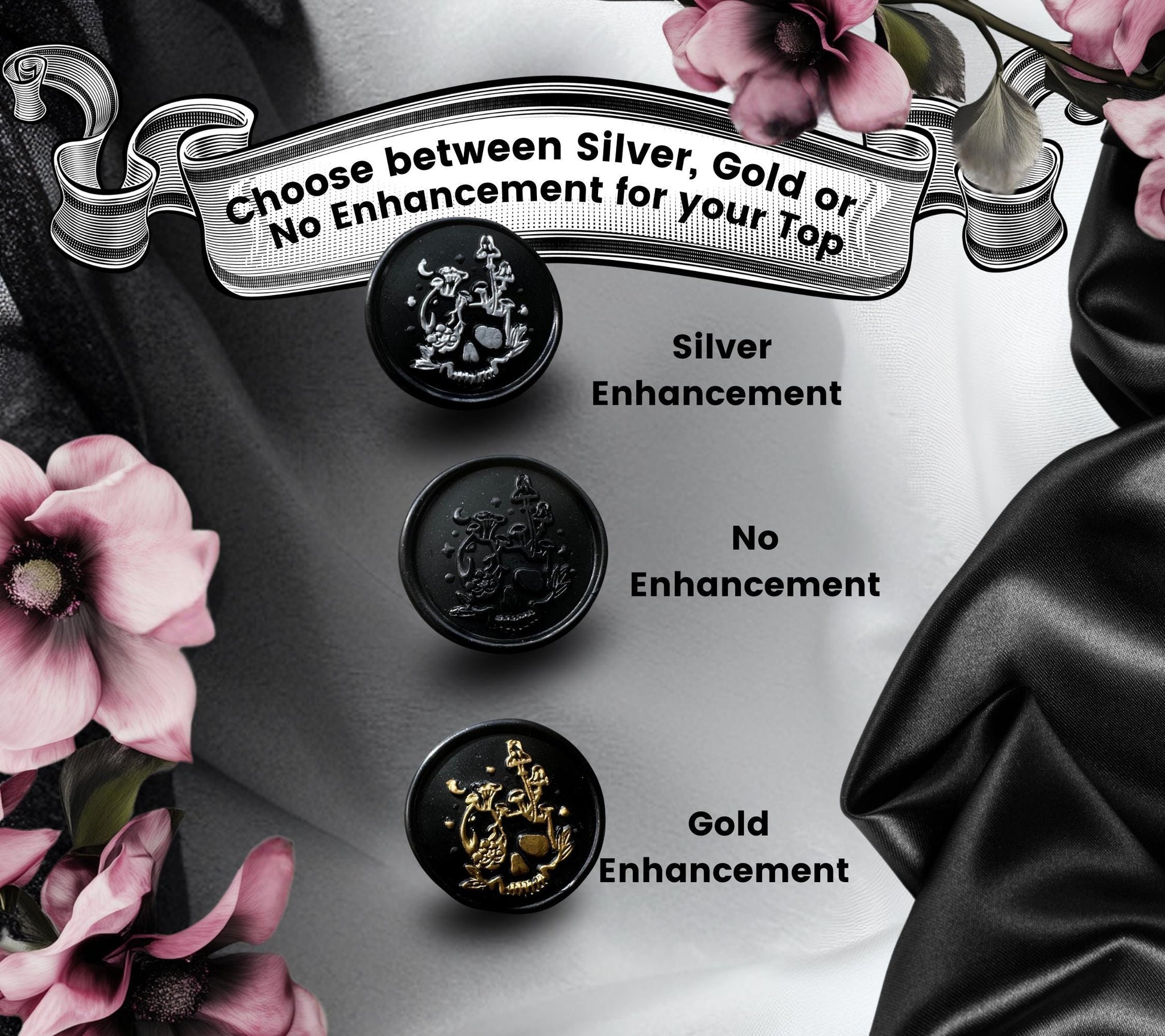 Skull & Mushrooms Wax Seal – Gothic Soy Wax Sticker for Envelopes, Witchy Journals and Gifts