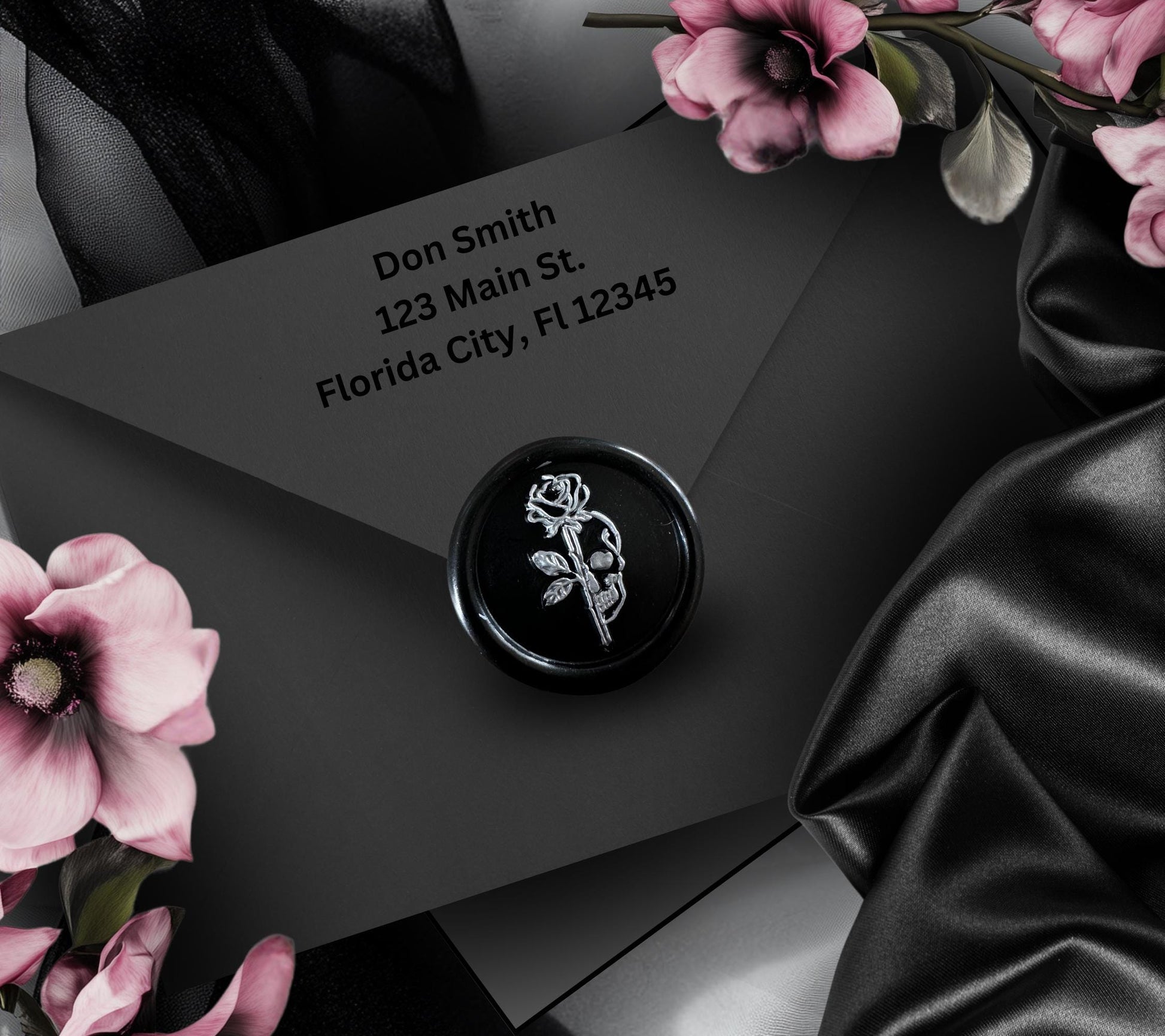 Gothic Half Skull Rose Soy Wax Seal Sticker, Handpoured & Stamped, Elegant Addition for Gothic Wedding Envelopes and Invitations