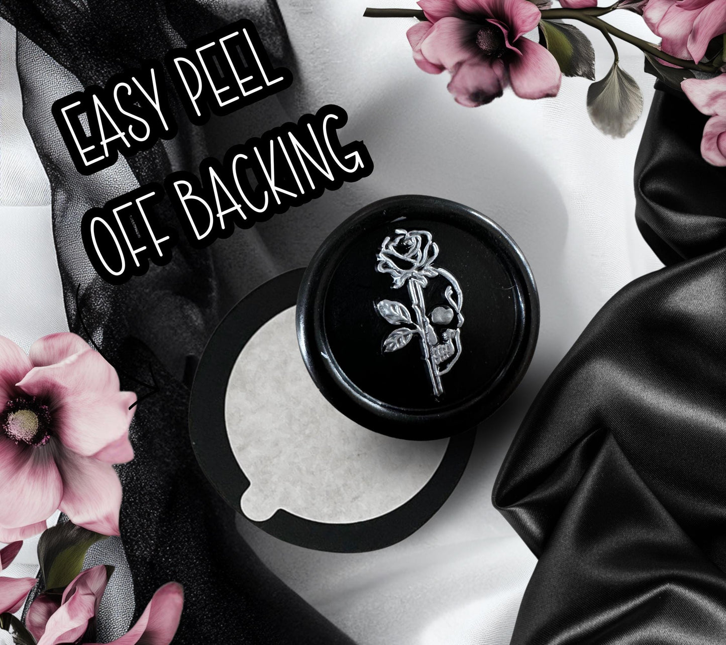 Half Skull Rose Wax Seal – Gothic Soy Wax Sticker for Letters, Journals, Gifts & Stationery