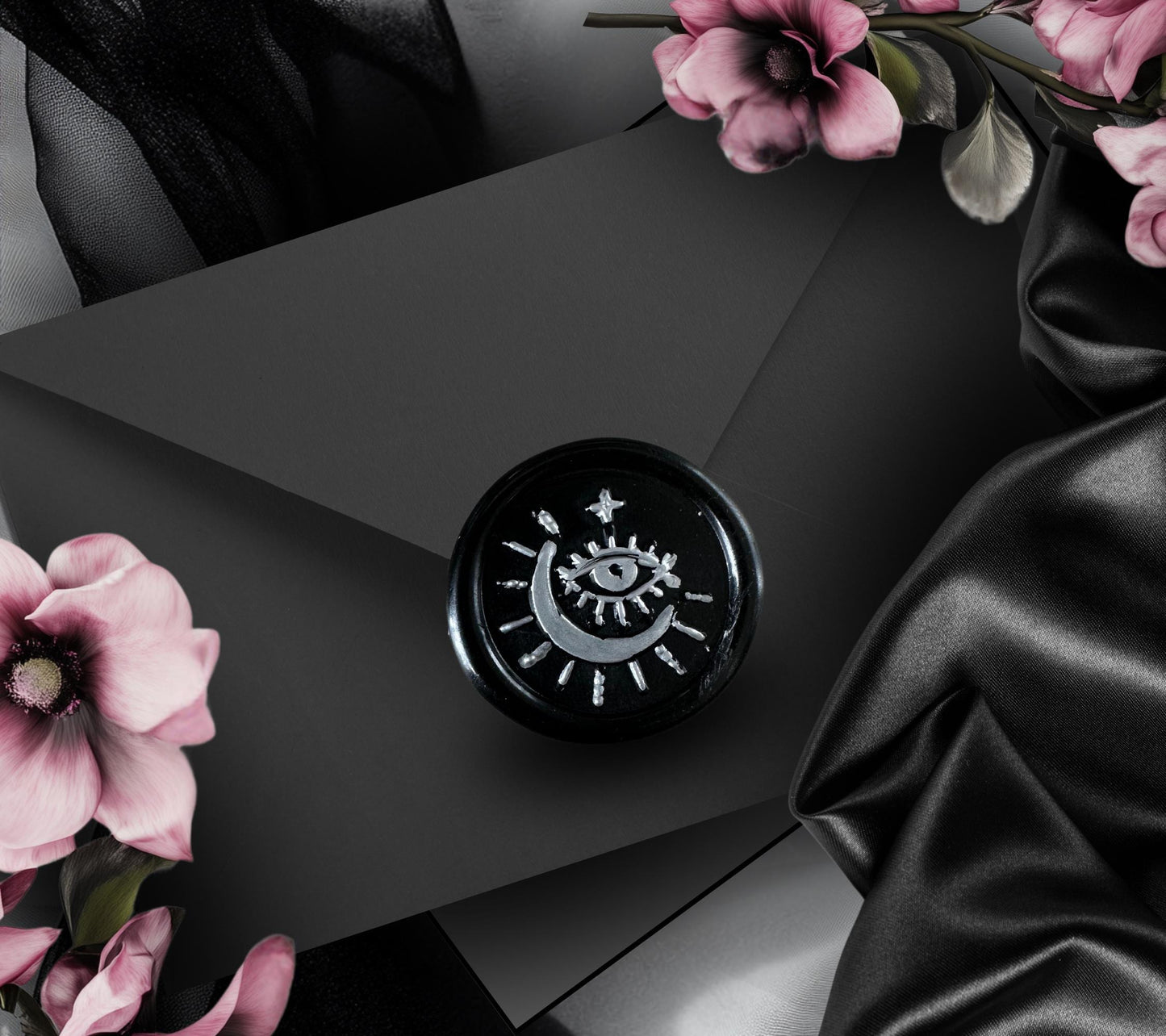 Wiccan Evil Eye Moon Wax Seal Sticker: Gothic Wedding Invitation Seal
