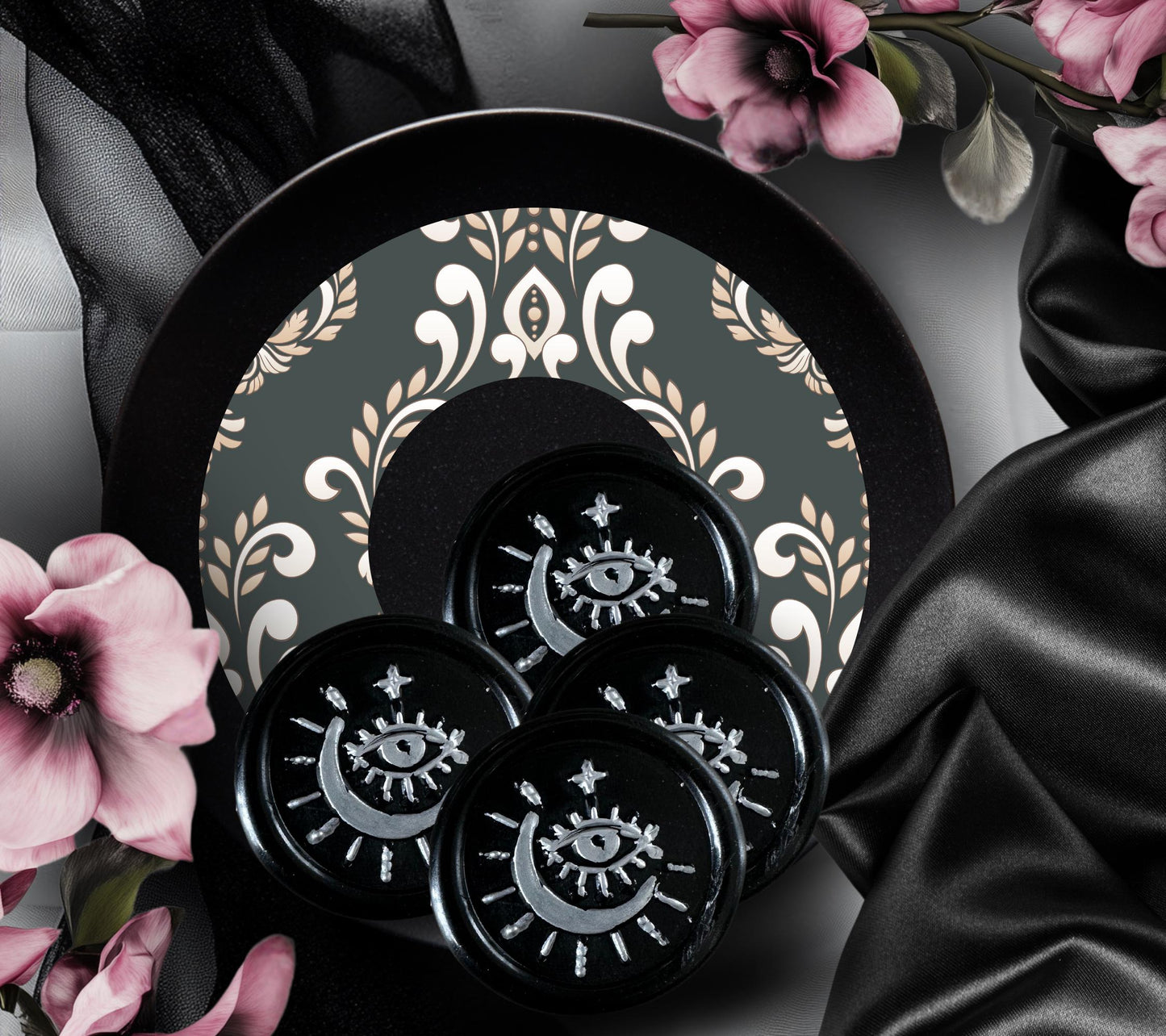 Wiccan Evil Eye Moon Wax Seal Sticker: Gothic Wedding Invitation Seal