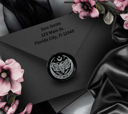 Skeleton Moth & Celestial Moon Gothic Soy Wax Seal Sticker, Handpoured Elegant Addition for Gothic Wedding Envelopes and Invitations