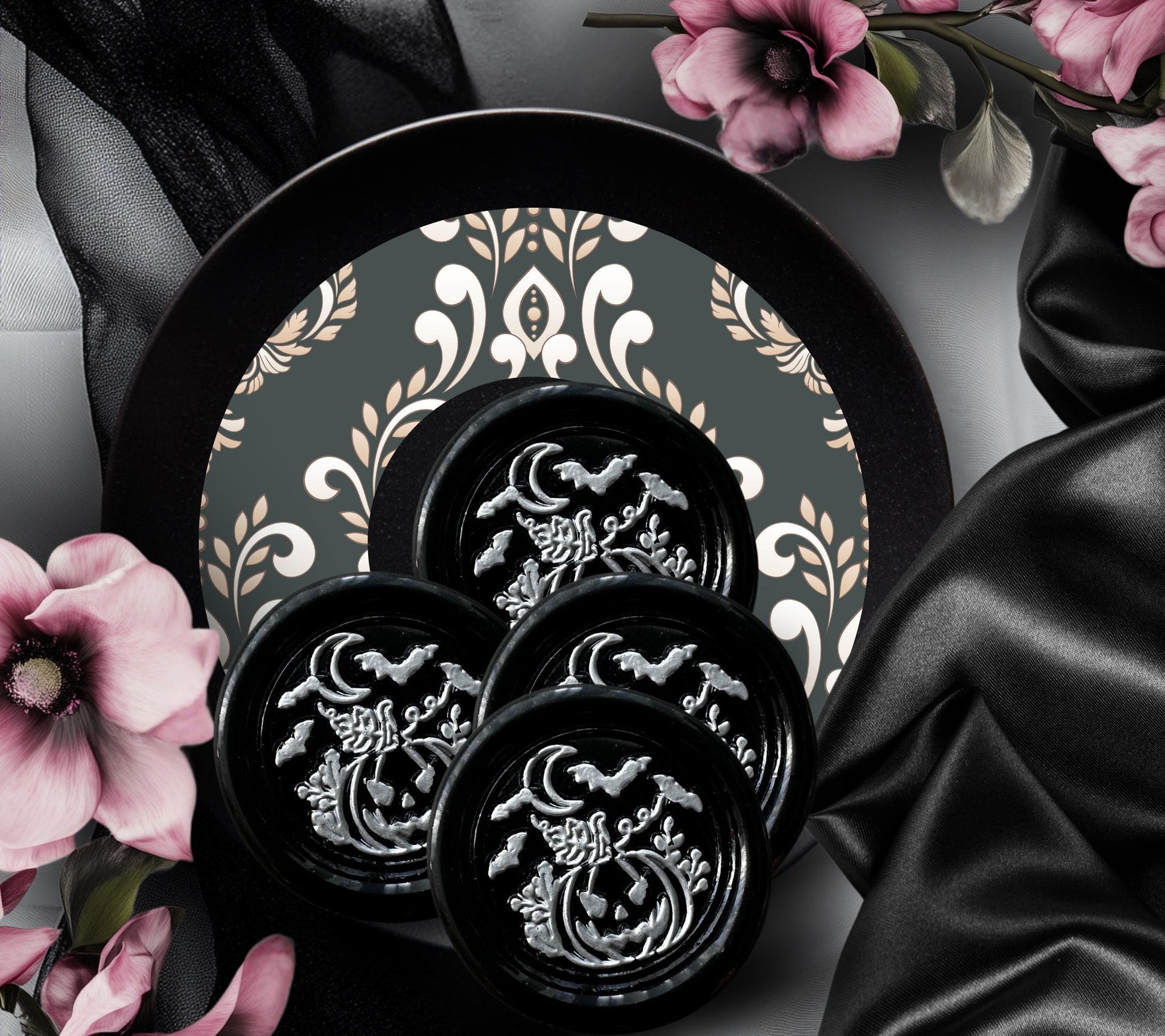 Pumpkin & Moon Wax Seal – Gothic Fall Soy Wax Sticker for Envelopes, Journals and Witchy Gifts