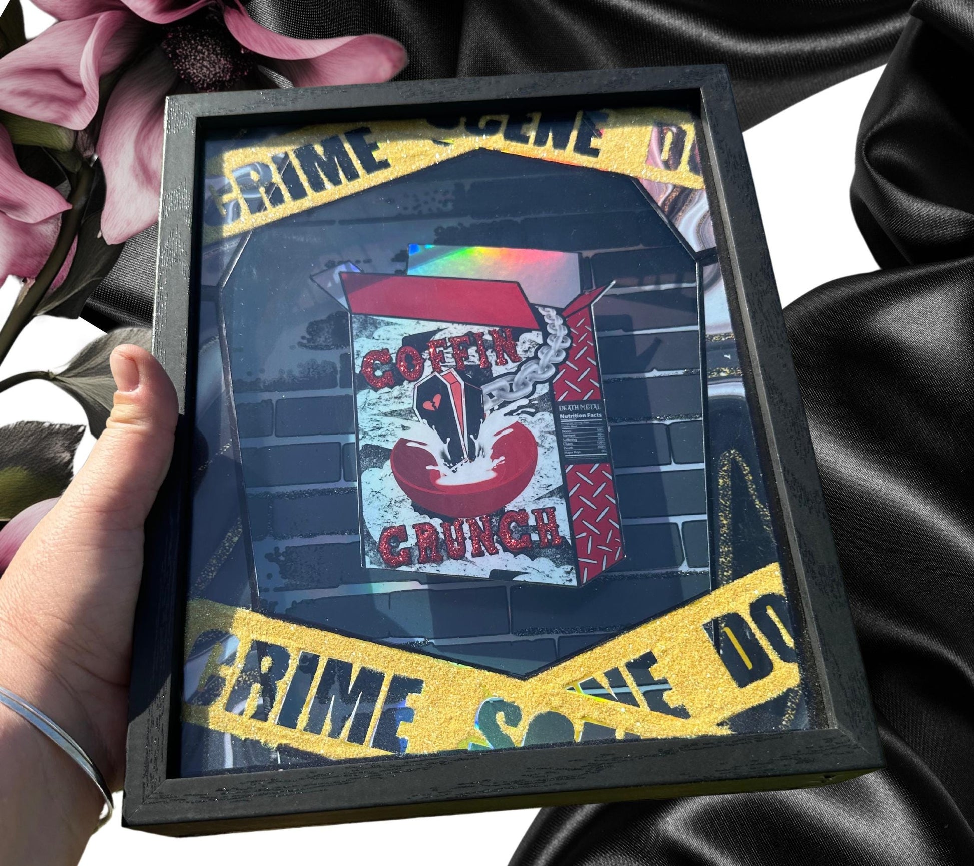 Coffin Crunch Cereal Killer Shadowbox, Unique Dark Academia Wall Decor, Perfect Art for a Gothic Living Space or Valentine’s Day