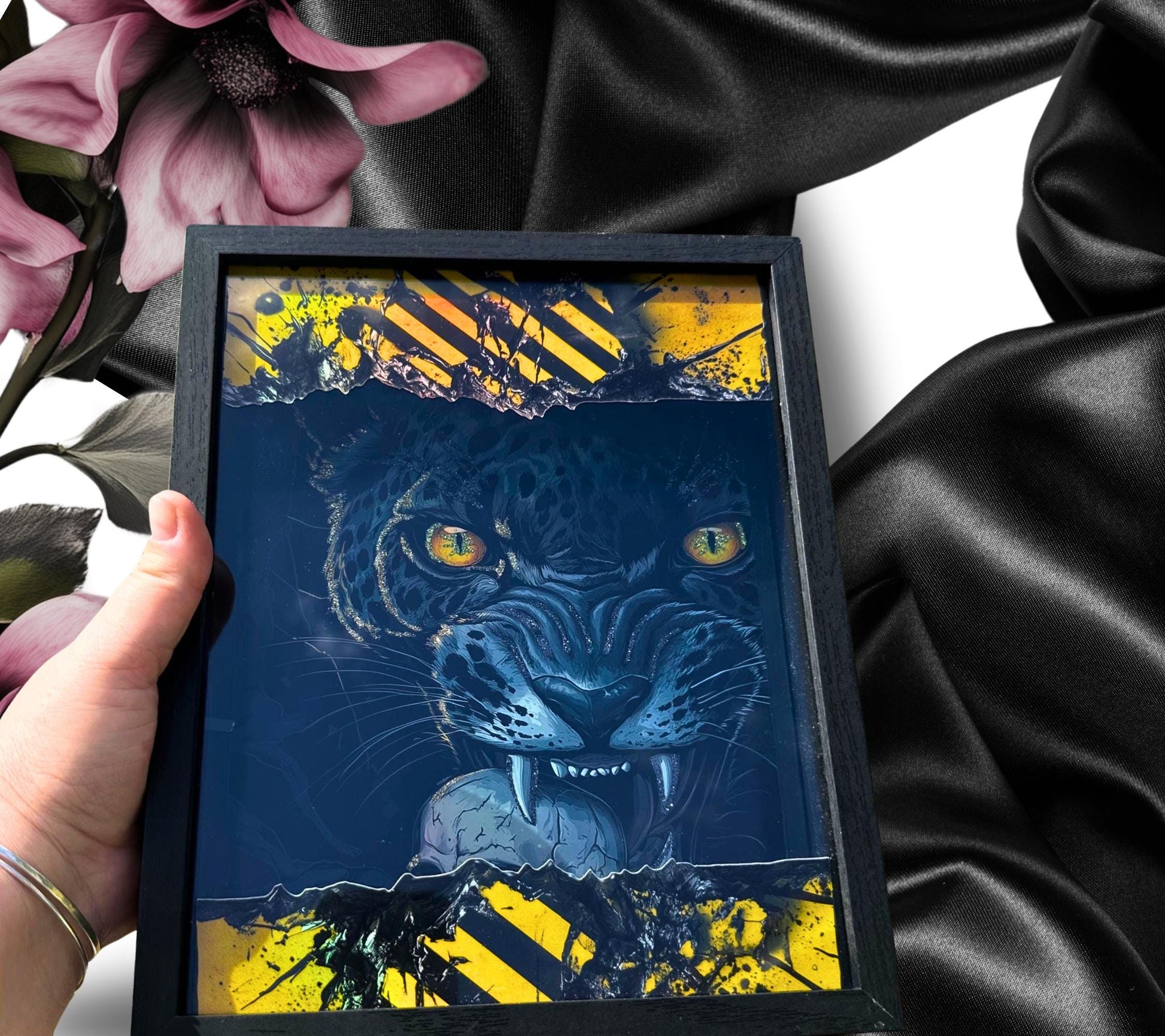 Gothic Black Leopard & Skull Shadowbox, Unique Dark Academia Wall Decor, Perfect Art for a Gothic Living Space