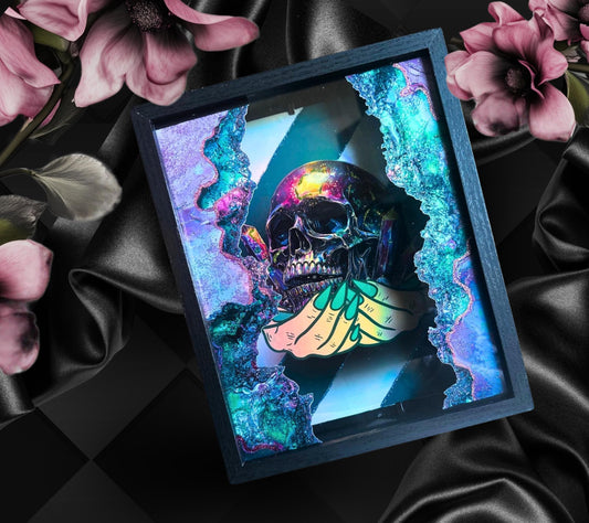 Crystal Geode Skull Shadowbox, Unique Dark Academia Wall Decor, Perfect Art for a Gothic Living Spcae