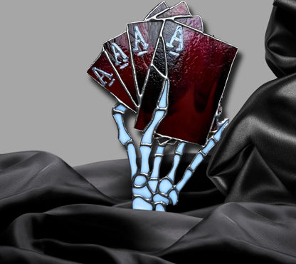 4 of a Kind Death Aces Stained Glass– Gothic Wall Hanging Statement Piece or Captivating One-of-a-Kind Window Sun Catcher