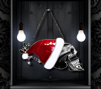 Stained Glass Santa Skull, Creepmas Gothic Home Decor
