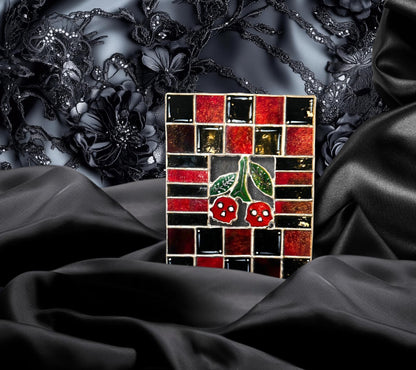Stained Glass Cherry Skull Checkerboard, Gothic Wall Hangings, Window Sun Catcher for the Perfect One-of-a-Kind Piece of Art
