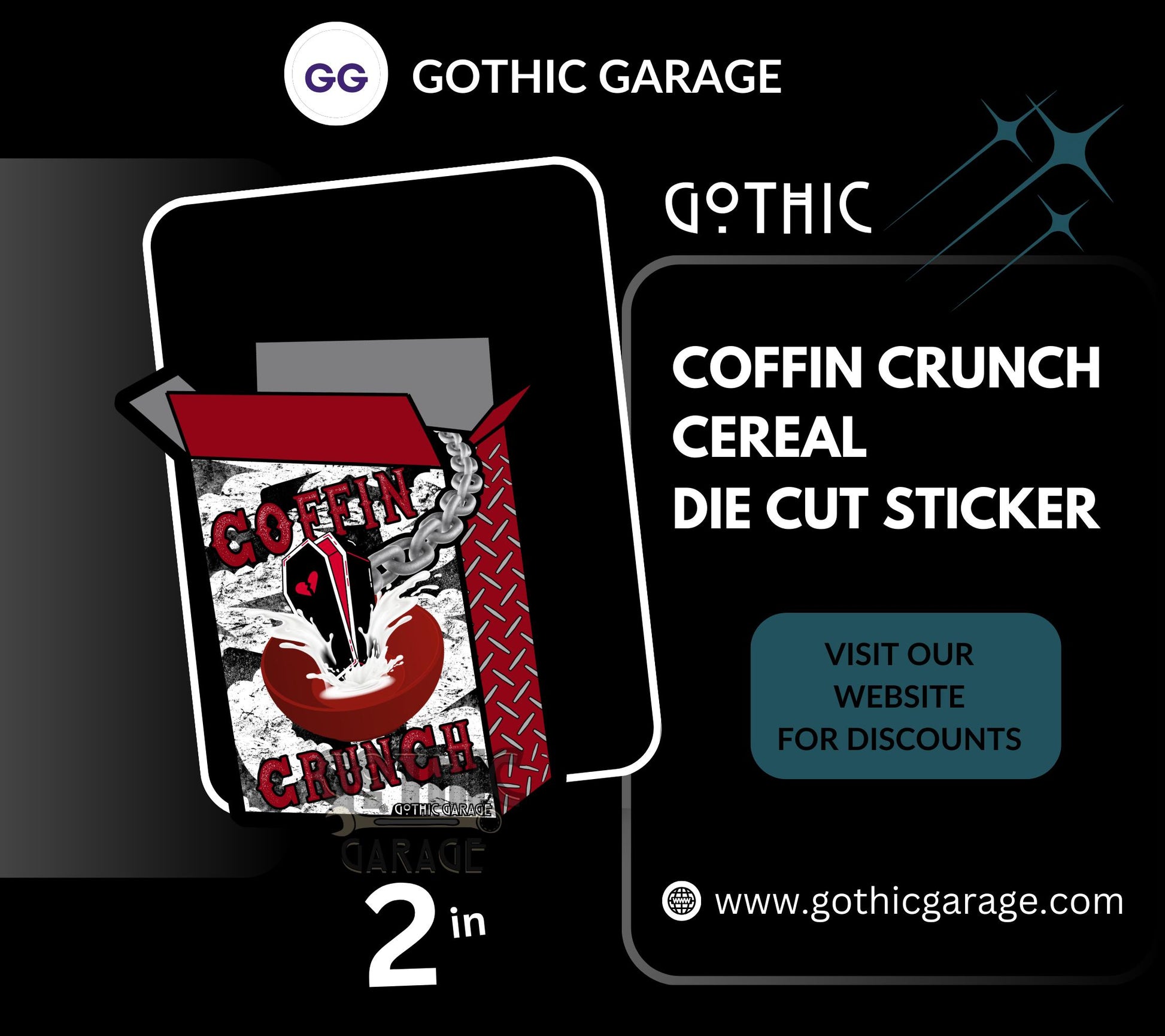 Coffin Crunch Cereal, Waterproof Die Cut Sticker, Choose Between Glossy or Holographic, Perfect to Add Fun to any Surface