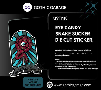 Eye Candy Snake Sucker, Waterproof Die Cut Sticker, Choose Between Glossy or Holographic, Perfect to Add Fun to any Surface