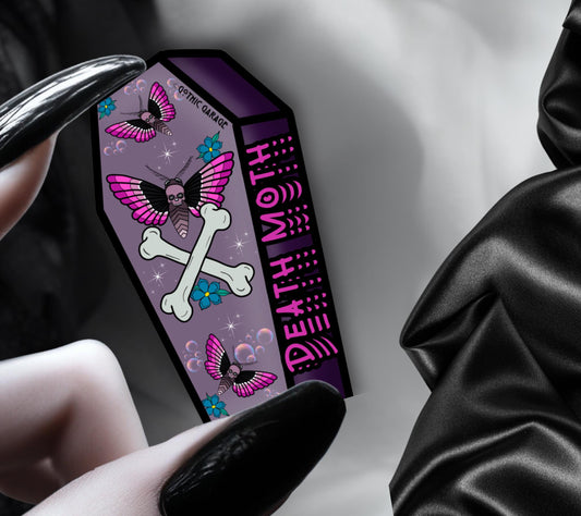 Death Moth Coffin, Waterproof Die Cut Sticker, Choose Between Glossy or Holographic, Perfect to Add Fun to any Surface