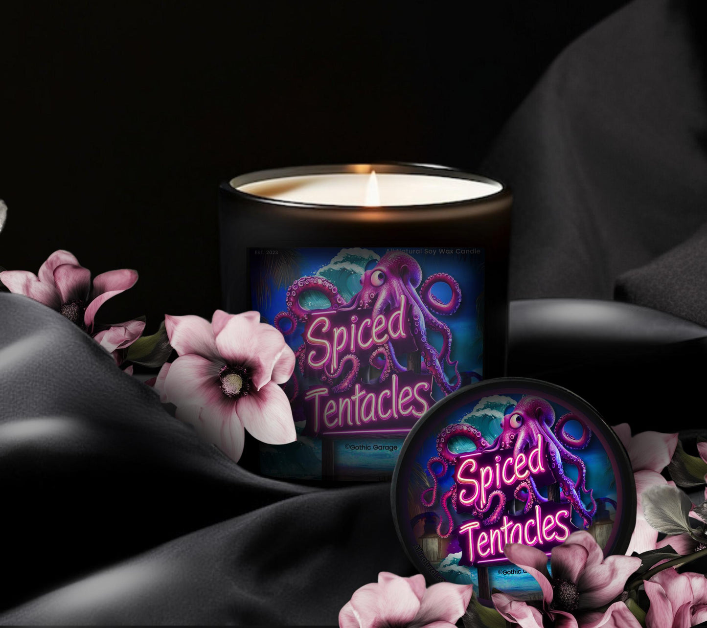 Spicy Tentacles Gothic Candle, Unique & Eco Friendly Gift Idea, Blending Goth Art with Luxurious Scents