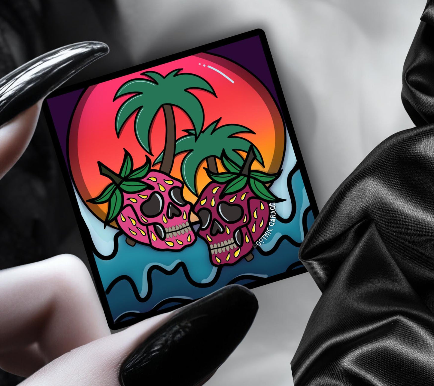 Florida Strawberry Skulls, Waterproof Die Cut Sticker, Choose Between Glossy or Holographic, Perfect to Add Fun to any Surface