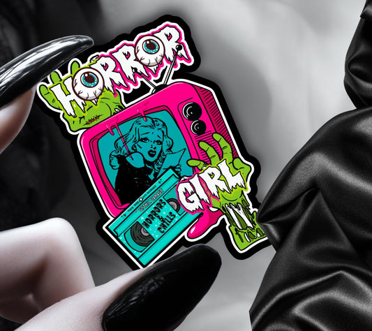 Retro Vintage Horror Girl, Waterproof Die Cut Sticker, Choose Between Glossy or Holographic, Perfect to Add Fun to any Surface