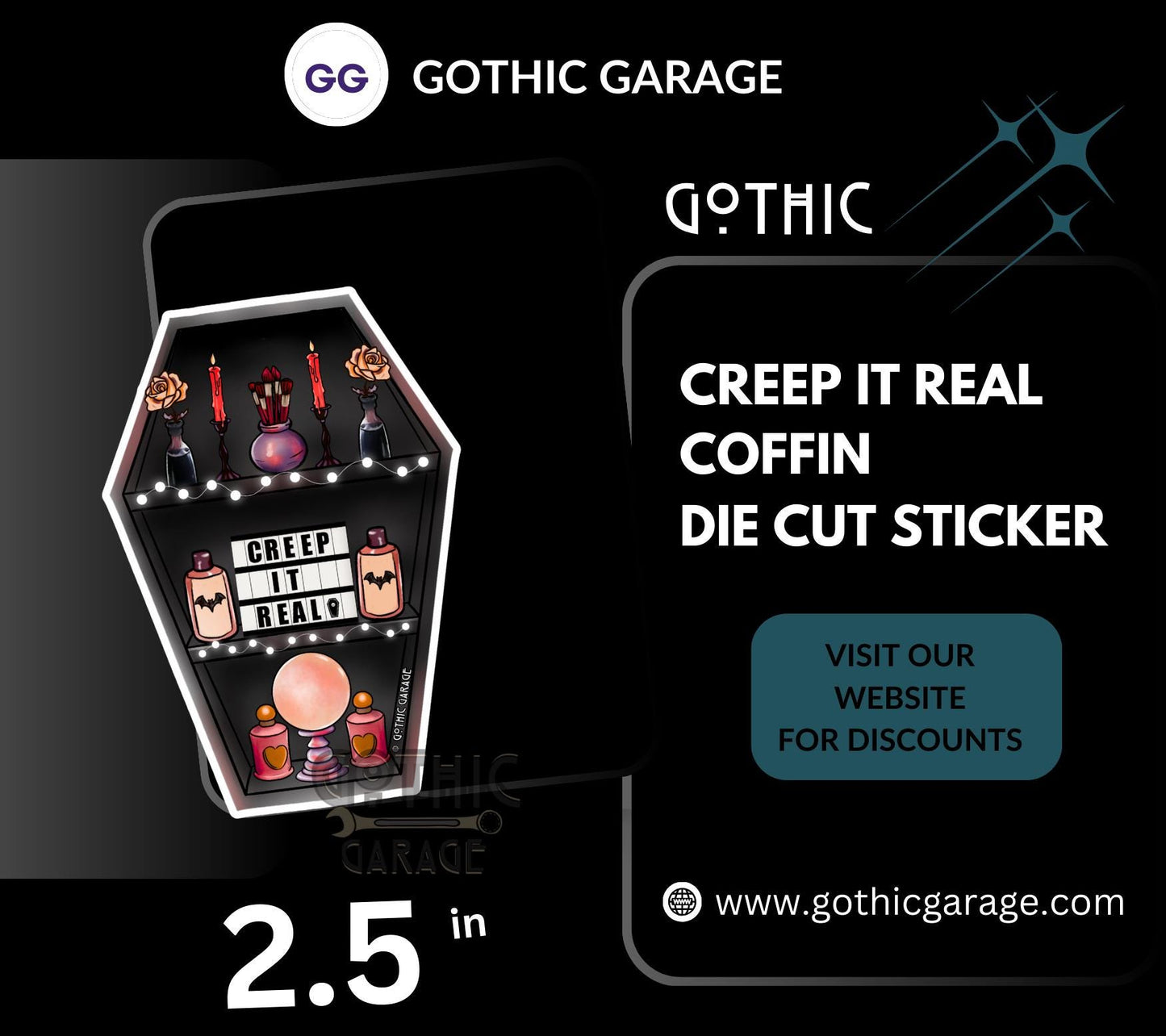 Creep it Real Coffin, Waterproof Die Cut Sticker, Choose Between Glossy or Holographic, Perfect to Add Fun to any Surface