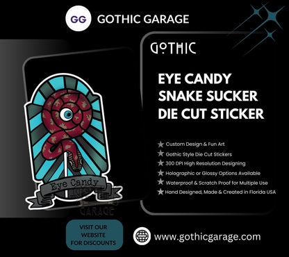 Eye Candy Snake Sucker, Waterproof Die Cut Sticker, Choose Between Glossy or Holographic, Perfect to Add Fun to any Surface