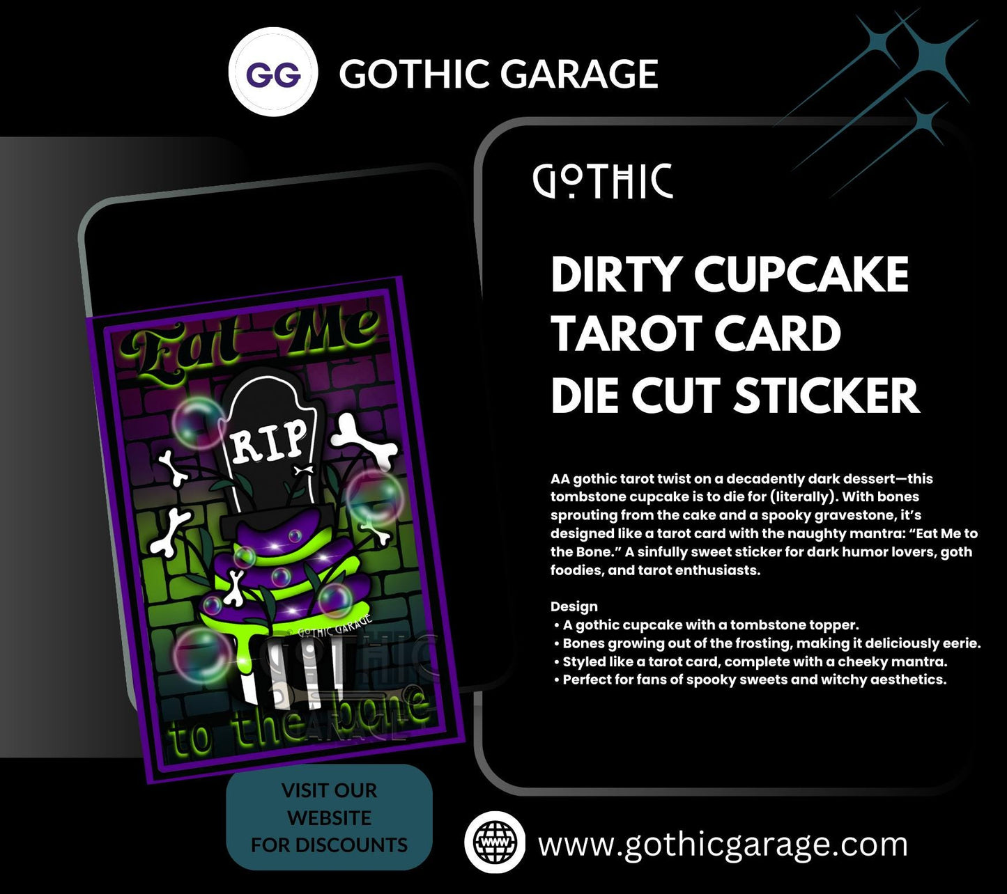 Dirty Cupcake Tarot Card, Waterproof Die Cut Sticker, Choose Between Glossy or Holographic, Perfect to Add Fun to any Surface