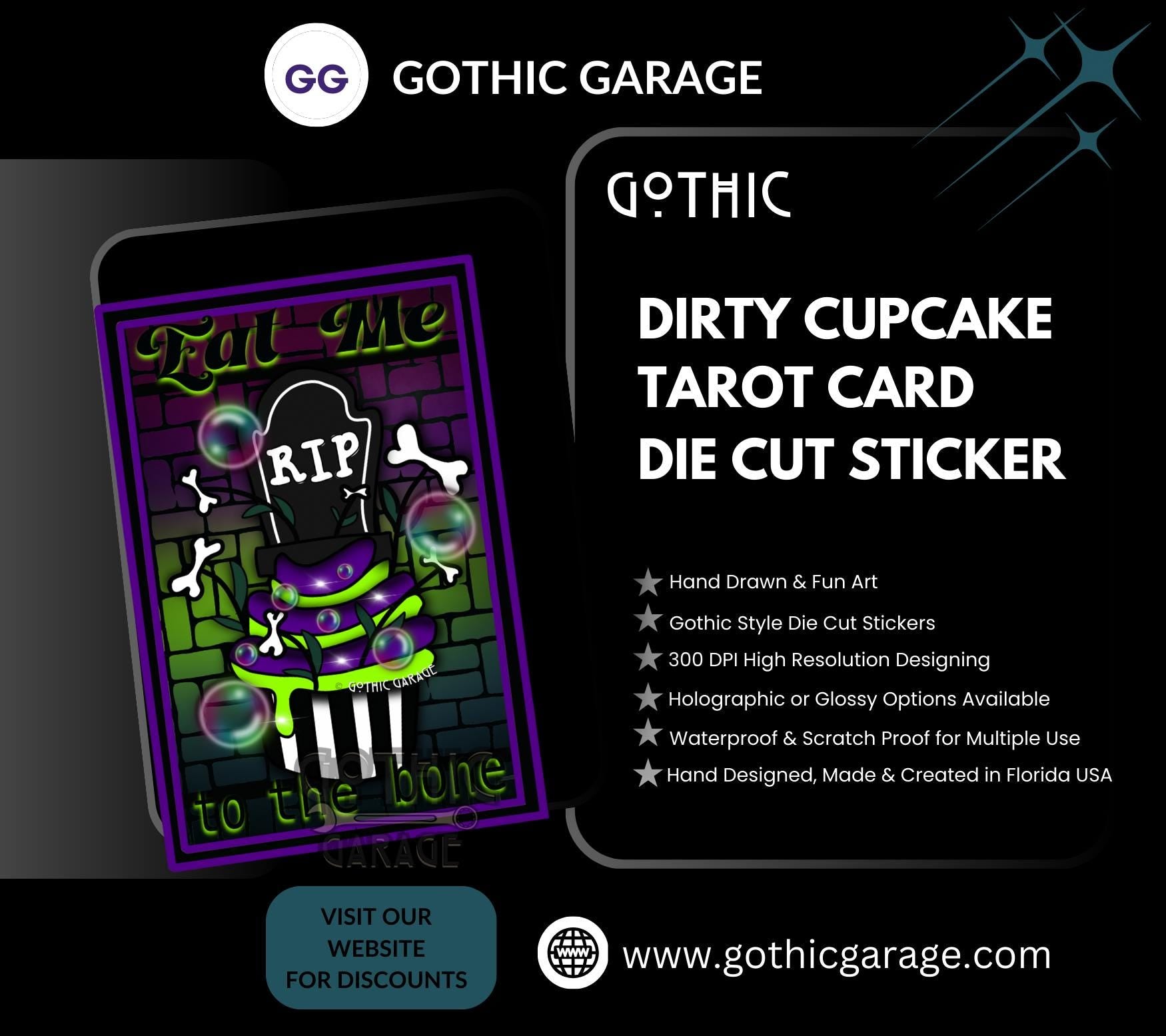 Dirty Cupcake Tarot Card, Waterproof Die Cut Sticker, Choose Between Glossy or Holographic, Perfect to Add Fun to any Surface