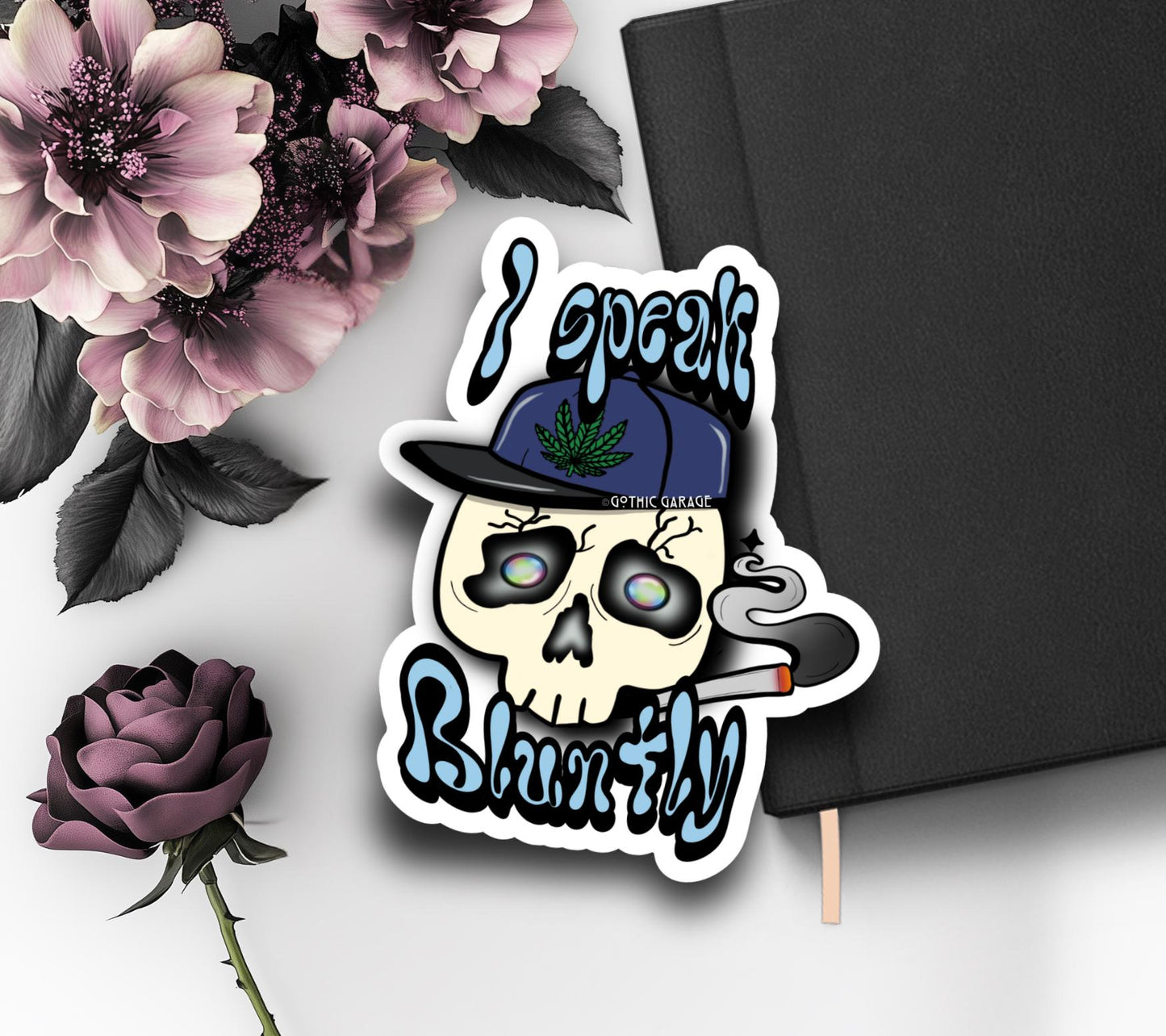 Blunt Marijuana Gothic Skull Waterproof Sticker – Where Fun Meets Plant-Powered Vibes! - Perfect for Scrapbooking and Collecting