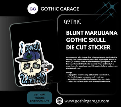 Blunt Marijuana Gothic Skull Waterproof Sticker – Where Fun Meets Plant-Powered Vibes! - Perfect for Scrapbooking and Collecting