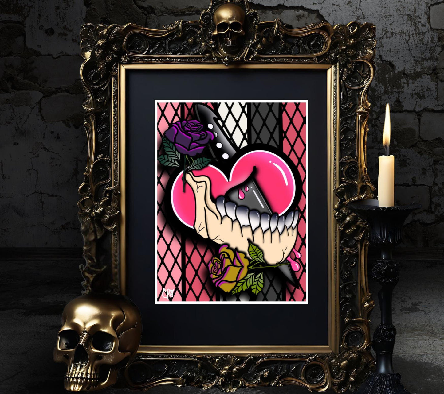 Dark Oddity Romance Art Print - Gothic Heart, Dagger & Roses – Punk Aesthetic 11x14 Wall Art for Alternative Home Decor