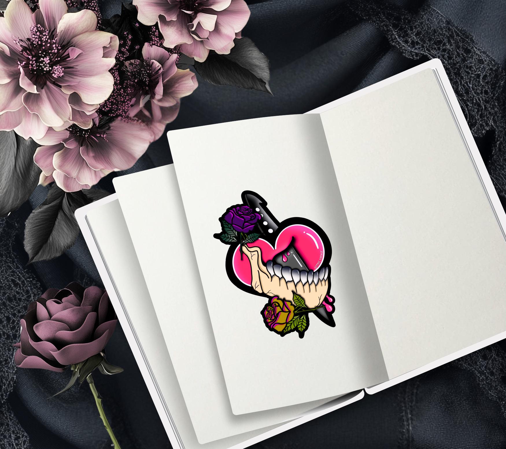 Dark Oddity Romance Waterproof Sticker - Skeleton Bone & Roses, Glossy or Holographic Options - Perfect for Laptops, Journals and Much More