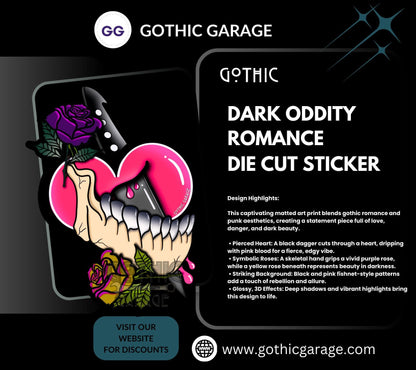 Dark Oddity Romance Waterproof Sticker - Skeleton Bone & Roses, Glossy or Holographic Options - Perfect for Laptops, Journals and Much More