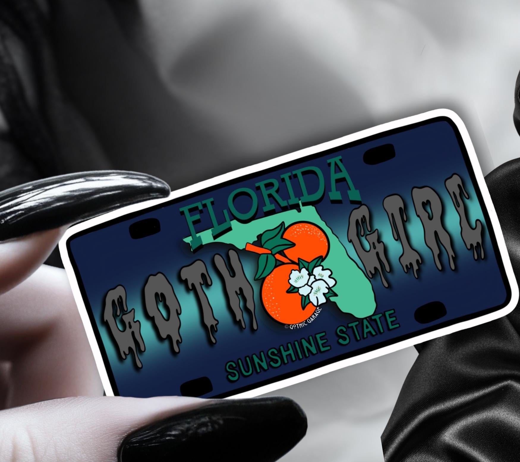 State Goth Girl License Plate, Customize Your Waterproof Die Cut Sticker, Choose Between Glossy or Holographic, Perfect Fun to any Surface